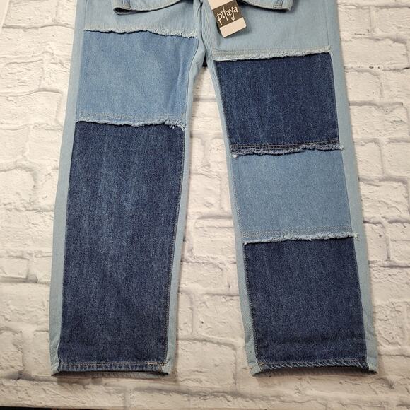 NWT Pitaya blue blush Colorblock Patchwork Fray HW Denim Jeans size Medium - Picture 5 of 16
